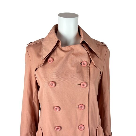 Vintage 70s Trench Coat Women's Medium Dusty Pink Mid Length Double Breasted - Picture 4 of 12
